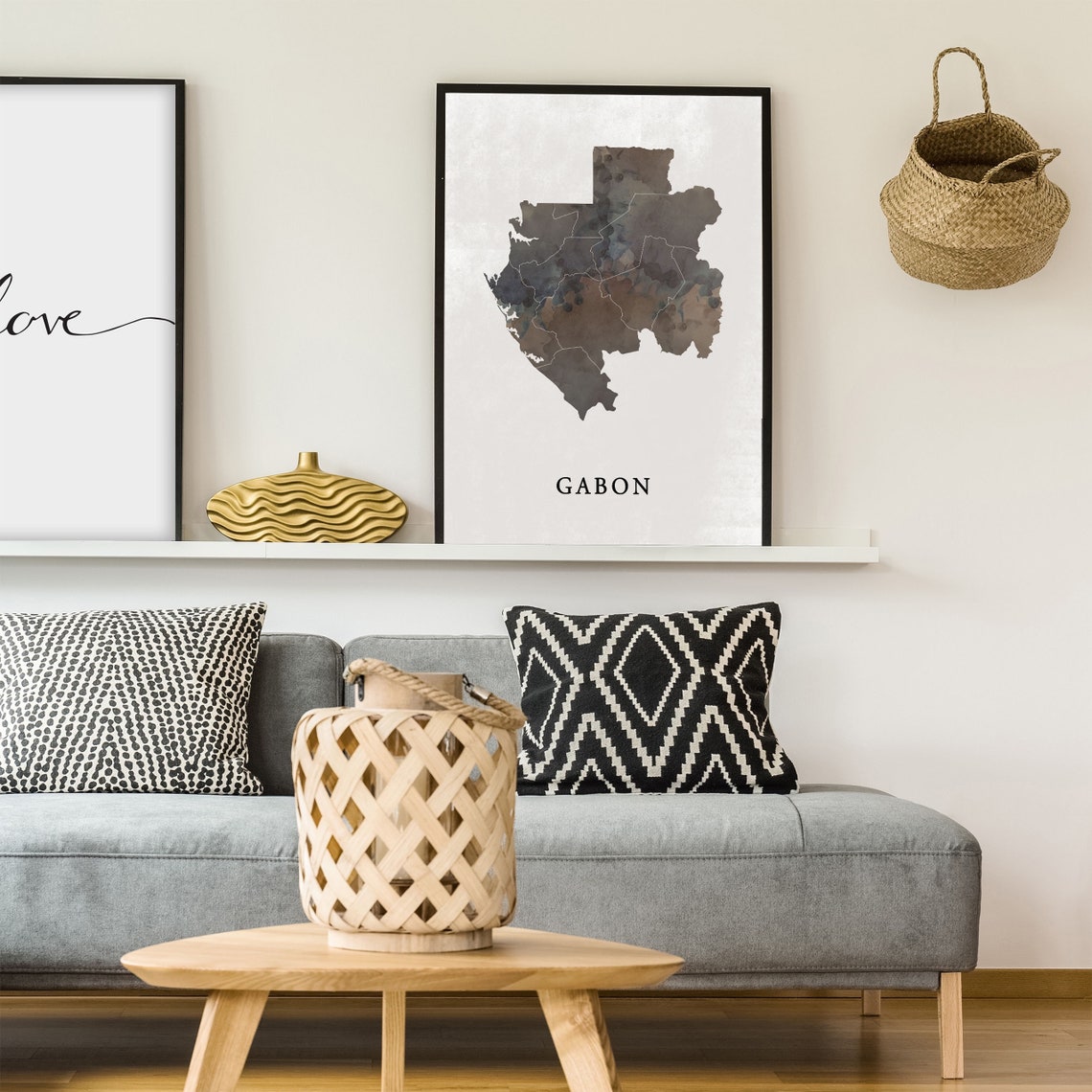 Gabon Watercolor Country Map Minimalist Modern Neutral Decor Poster - Image 4