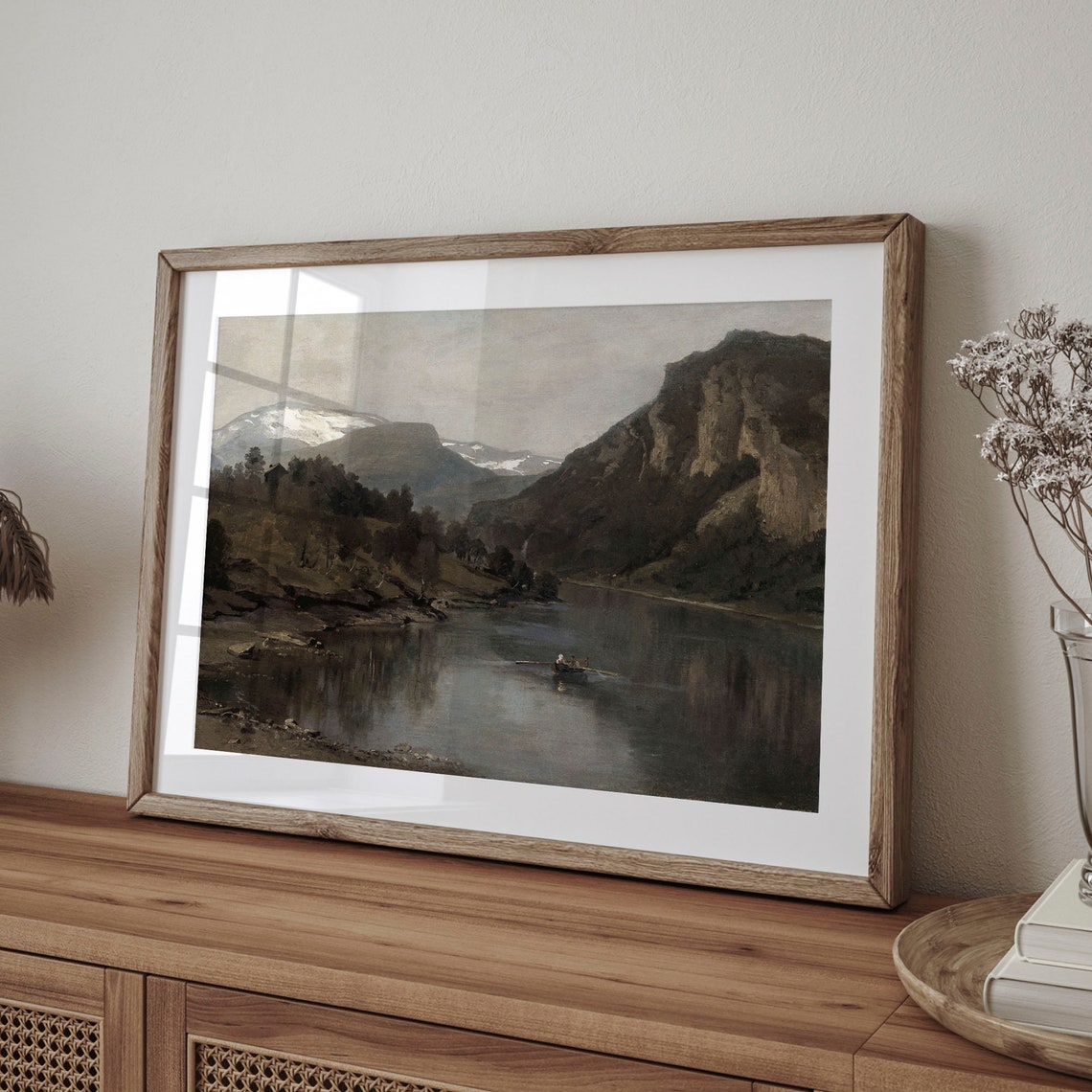 Fjord Between Snow Capped Peaks Vintage Mountain Lake Painting Poster - Image 4