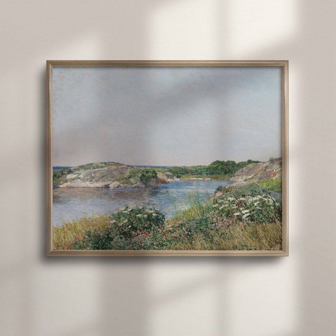 Rocky Blue Coastal Cove With Wildflowers And Granite Cliffs Print