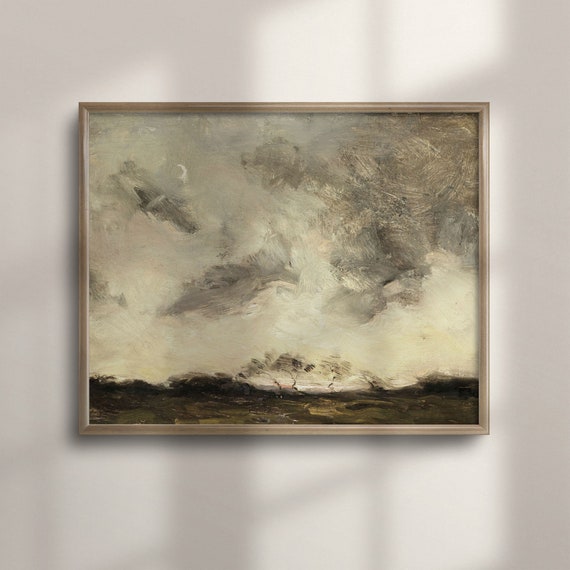 Antique Farmhouse Decor Vintage Landscape Art Print Country Meadow Painting Rustic Wall Art Vintage Oil Painting Reproduction C16 574