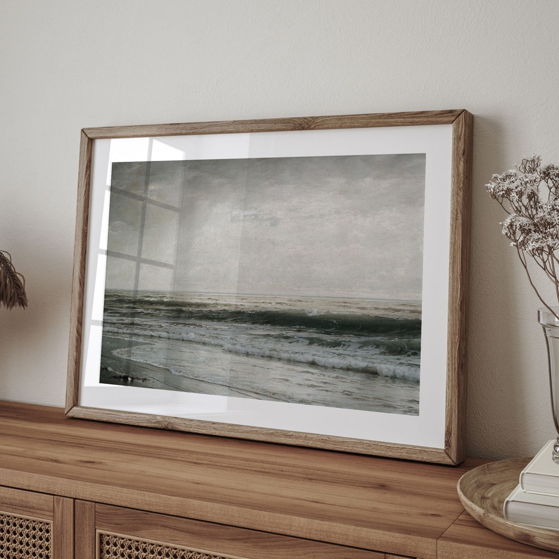 Moody Vintage Ocean Seascape Waves Rolling Under Cloudy Sky Poster - Image 4