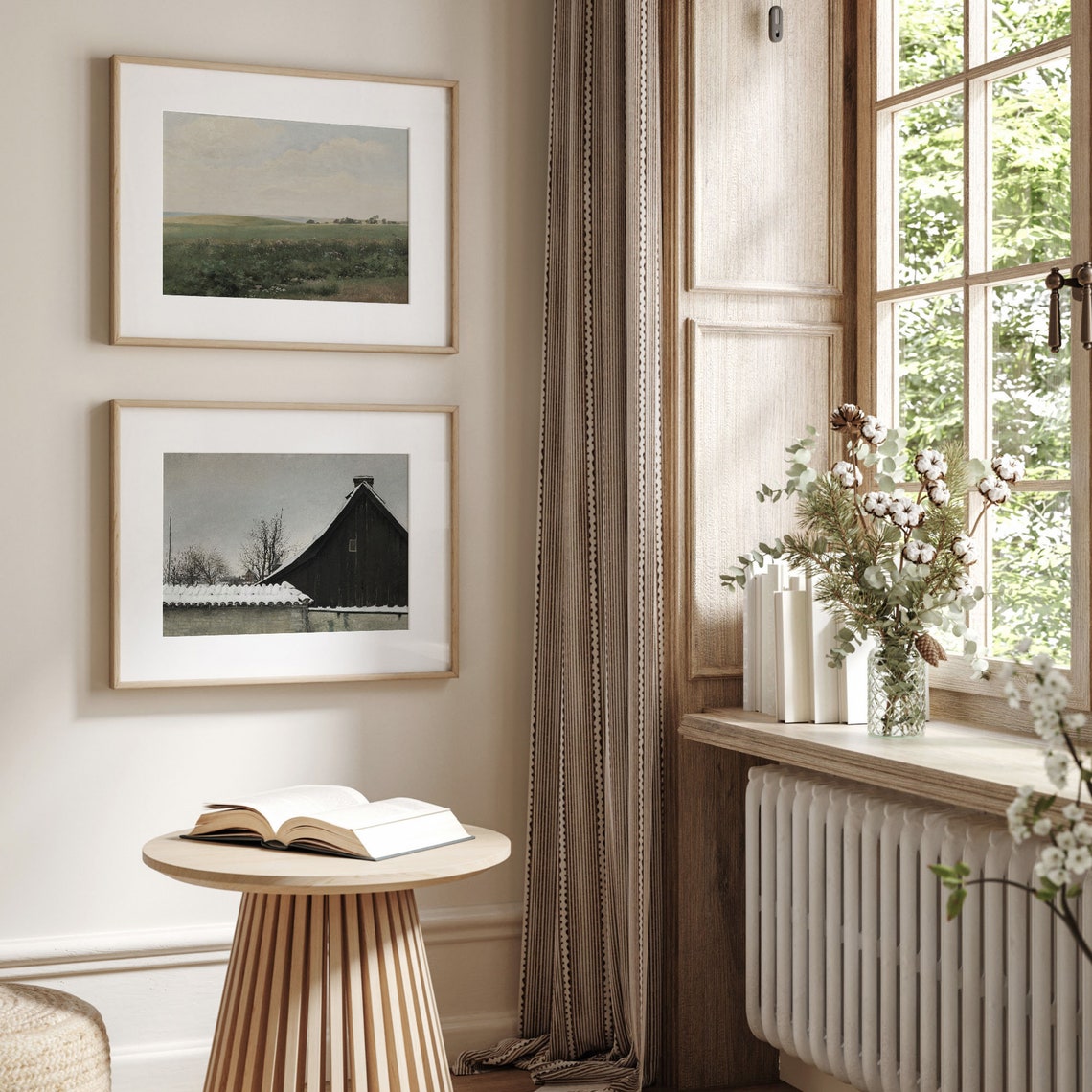 Snowy Dark Barn Winter Farmhouse Vintage Moody Landscape Poster - Image 3