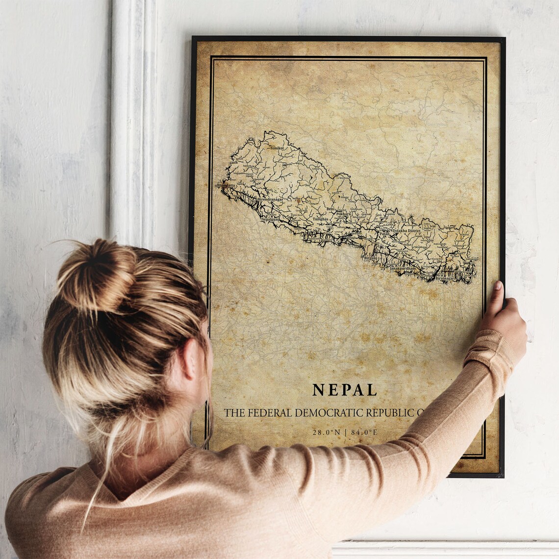 Nepal Vintage Map Poster, Country Road Map Art Print - Image 2