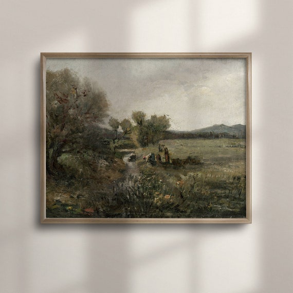 Rustic Farmhouse Wall Decor Vintage Panoramic Landscape Oil Painting Long Narrow Art Above Bed C16 258