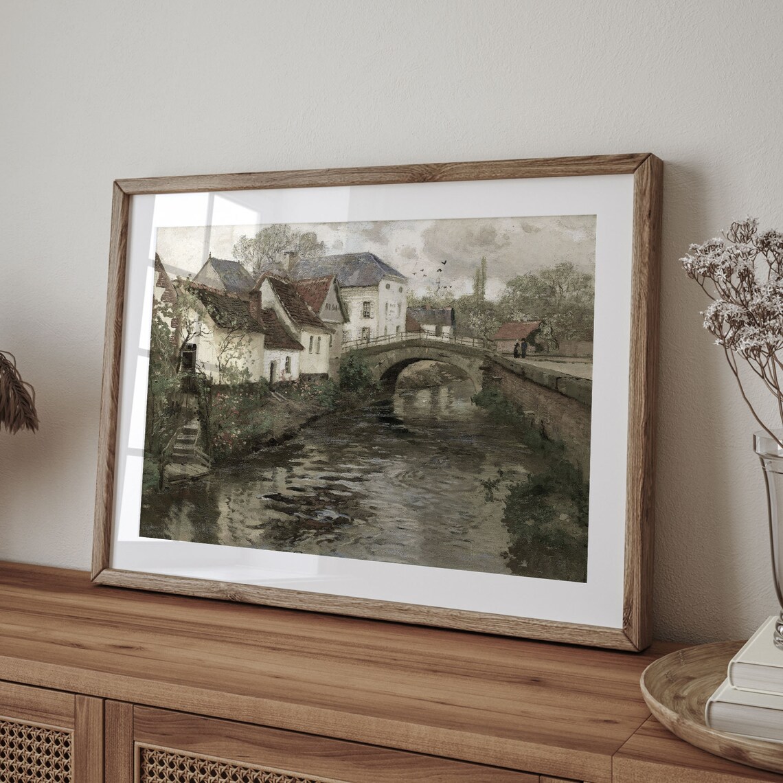 Rustic European Village Landscape Art Print, Belgium Canal - Image 4