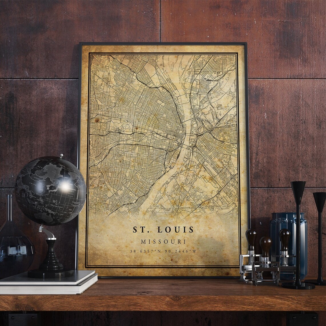 St Louis Vintage Map Poster, Antique Rustic Style