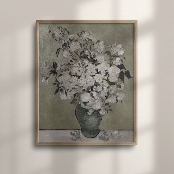 Vincent van Gogh White Roses in Green Vase Still Life Poster