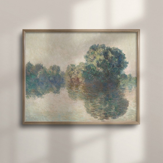 Soft Impressionist Riverside Trees Reflected In Misty Water Print