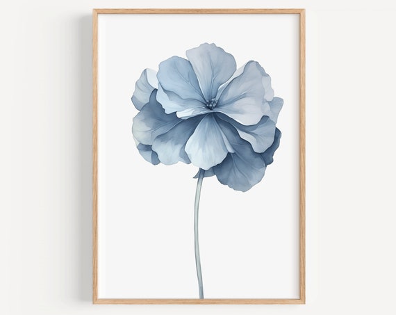 Watercolor Hydrangea Art Print, Modern Coastal