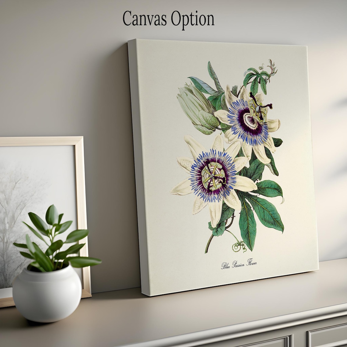 Blue Passion Flower Floral Botanical Art Print - Image 2