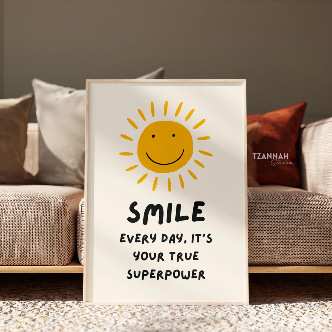 Smile Every Day Superpower Smiling Sun Happy Kids Room Print