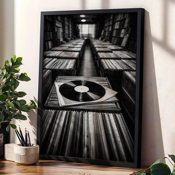 Vinyl Record Archive Print Digital Download Black And White Music Room Printable Wall Art