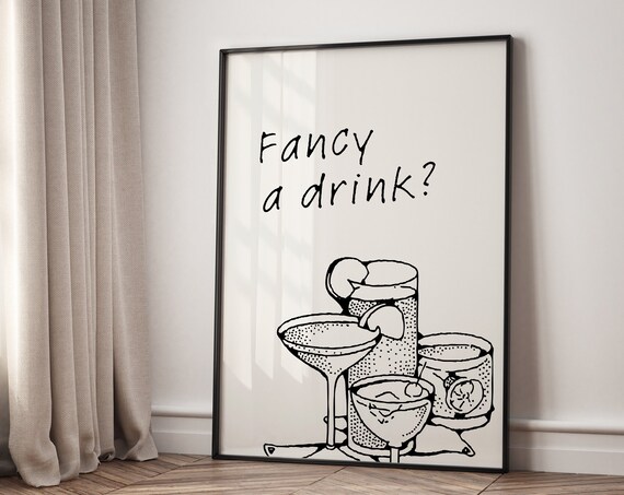 Fancy A Drink Cocktail Glasses Line Art Bar Cart Decor Poster