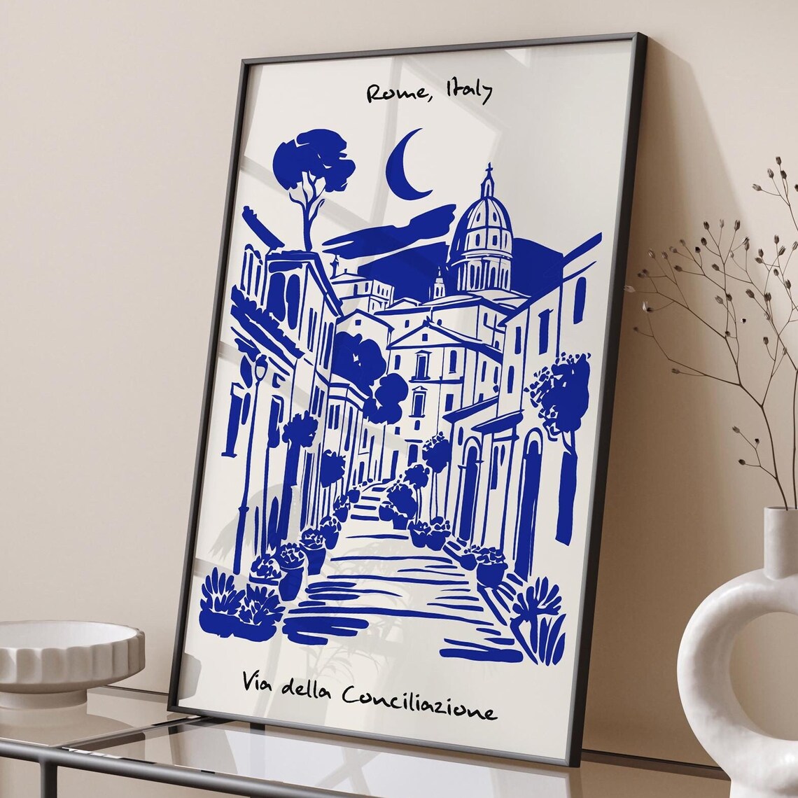 Rome Italy Via della Conciliazione Indigo Night Moonlit Street Poster - Image 5