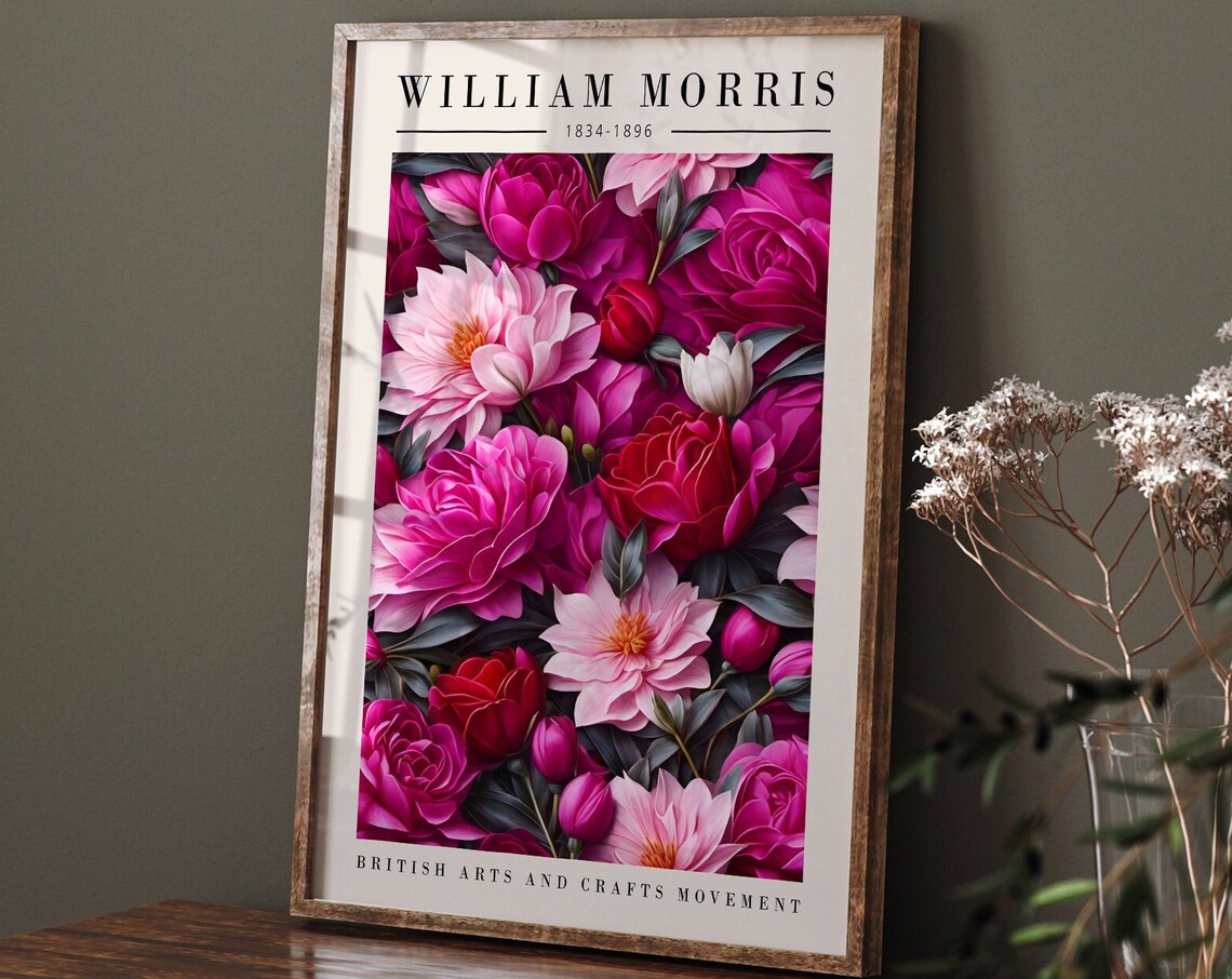 William Morris 1834-1896 Magenta Floral Arts and Crafts Print - Image 6