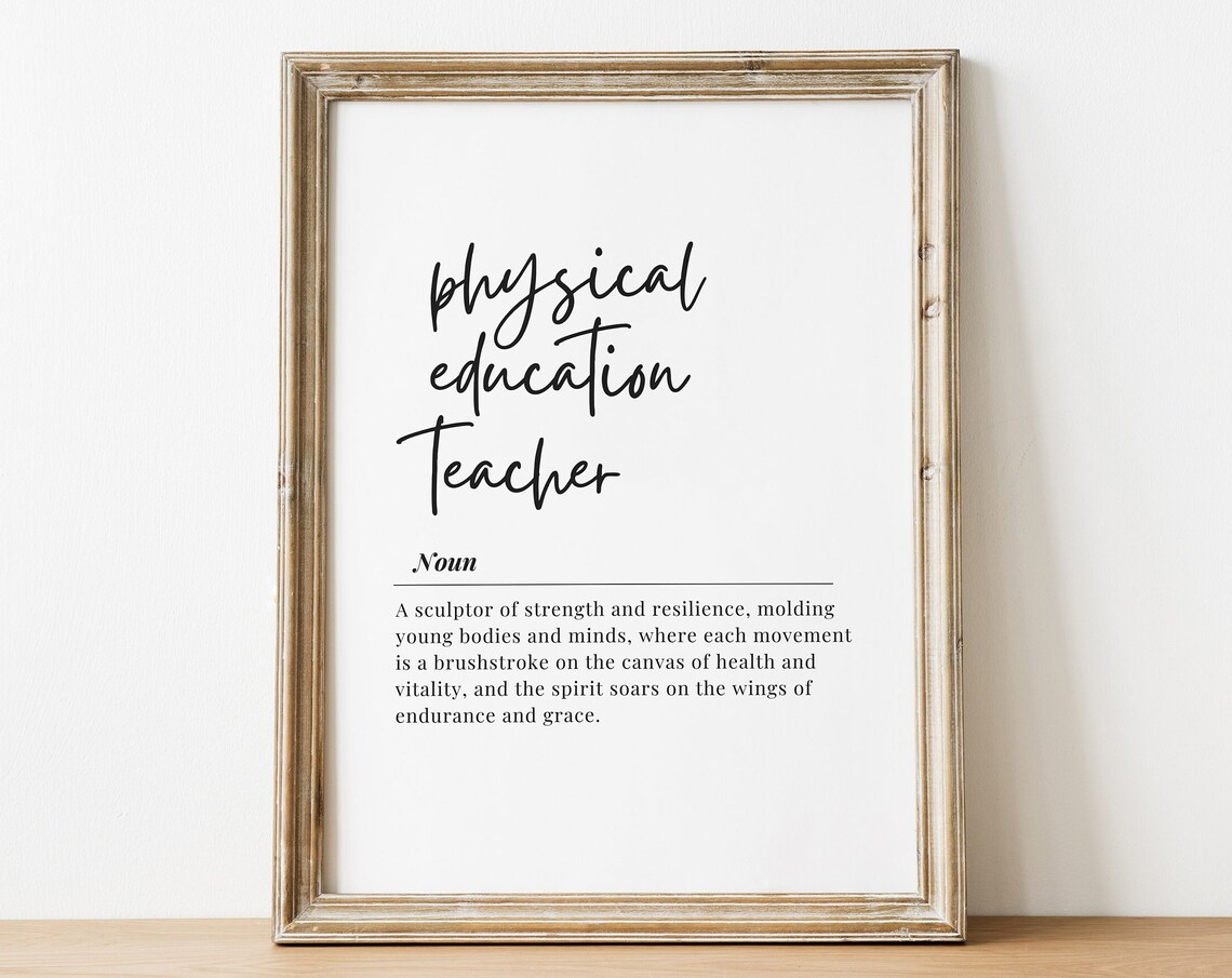 Physical Education Teacher Dictionary Definition Typography Wall Art