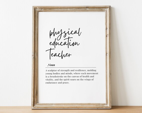 Physical Education Teacher Dictionary Definition Typography Wall Art