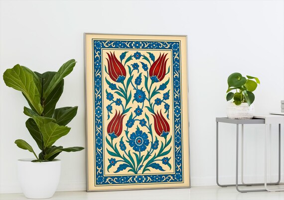 Ottoman Iznik Floral Border Blue Red Turkish Ceramic Tile Poster