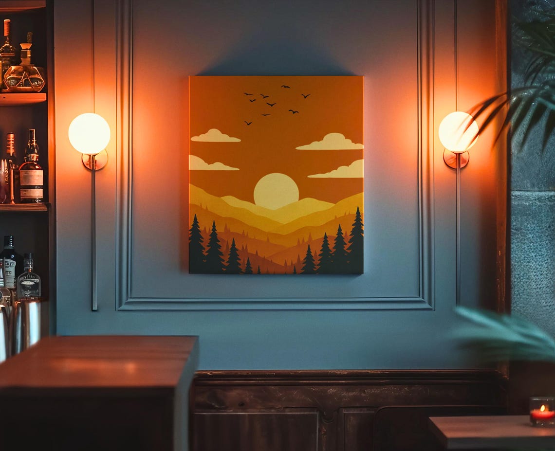 Sunset Mountain Landscape Print Minimalist Boho Wall Art