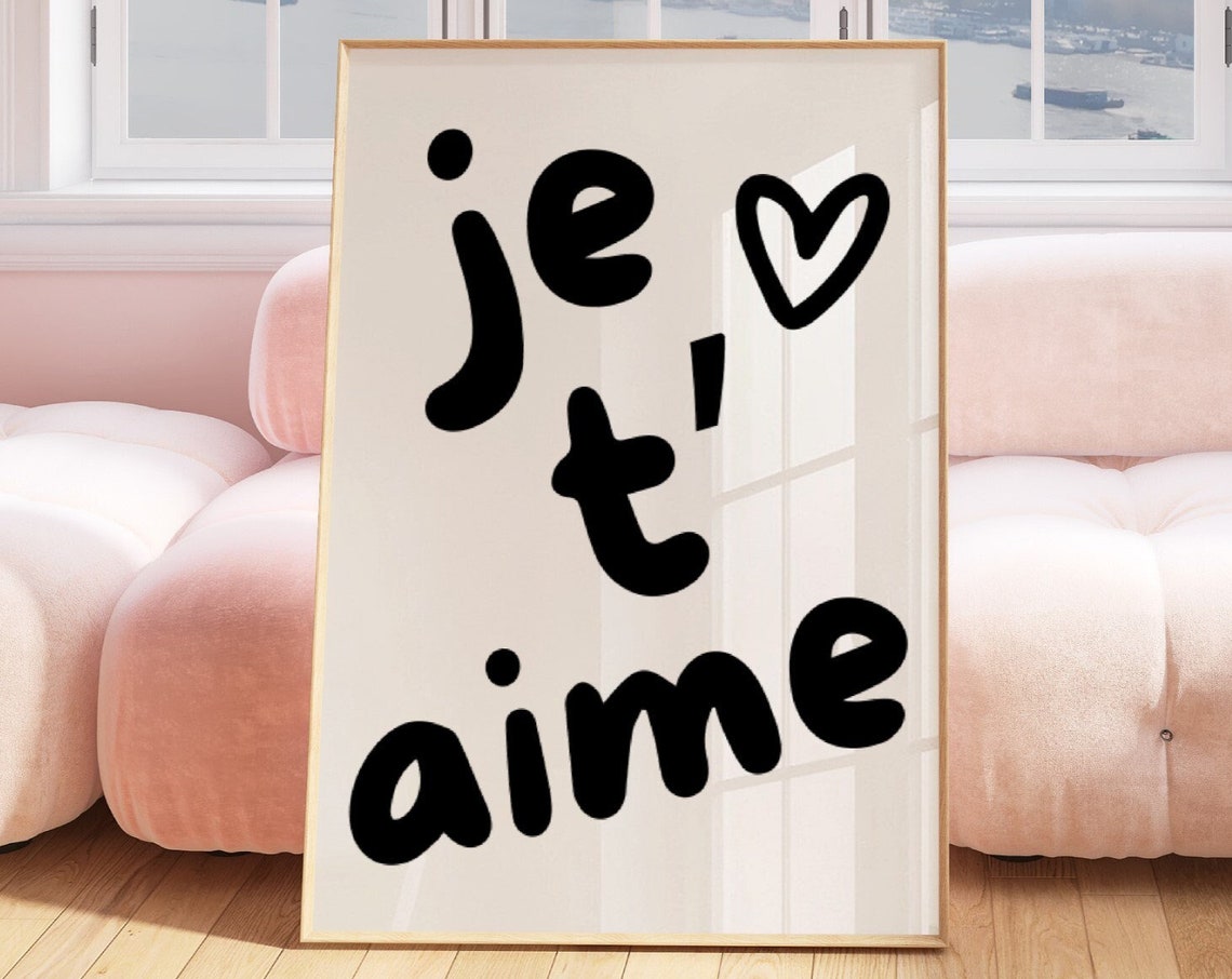 Je T'aime French Love Quote Black Retro Romantic Wall Poster