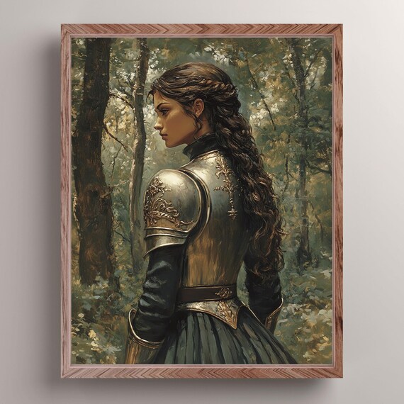 Lady Knight Braided Hair Forest Side Profile Armor Fantasy Painting Poster