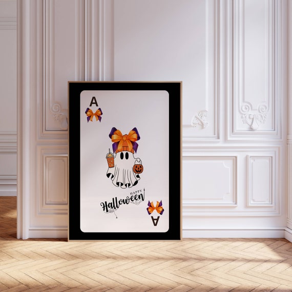 Trendy Halloween Wall Art Ace Card Halloween Art Print Cute Fall Decor Halloween Coquette Bow Skeleton Dance Halloween Spooky Season Print