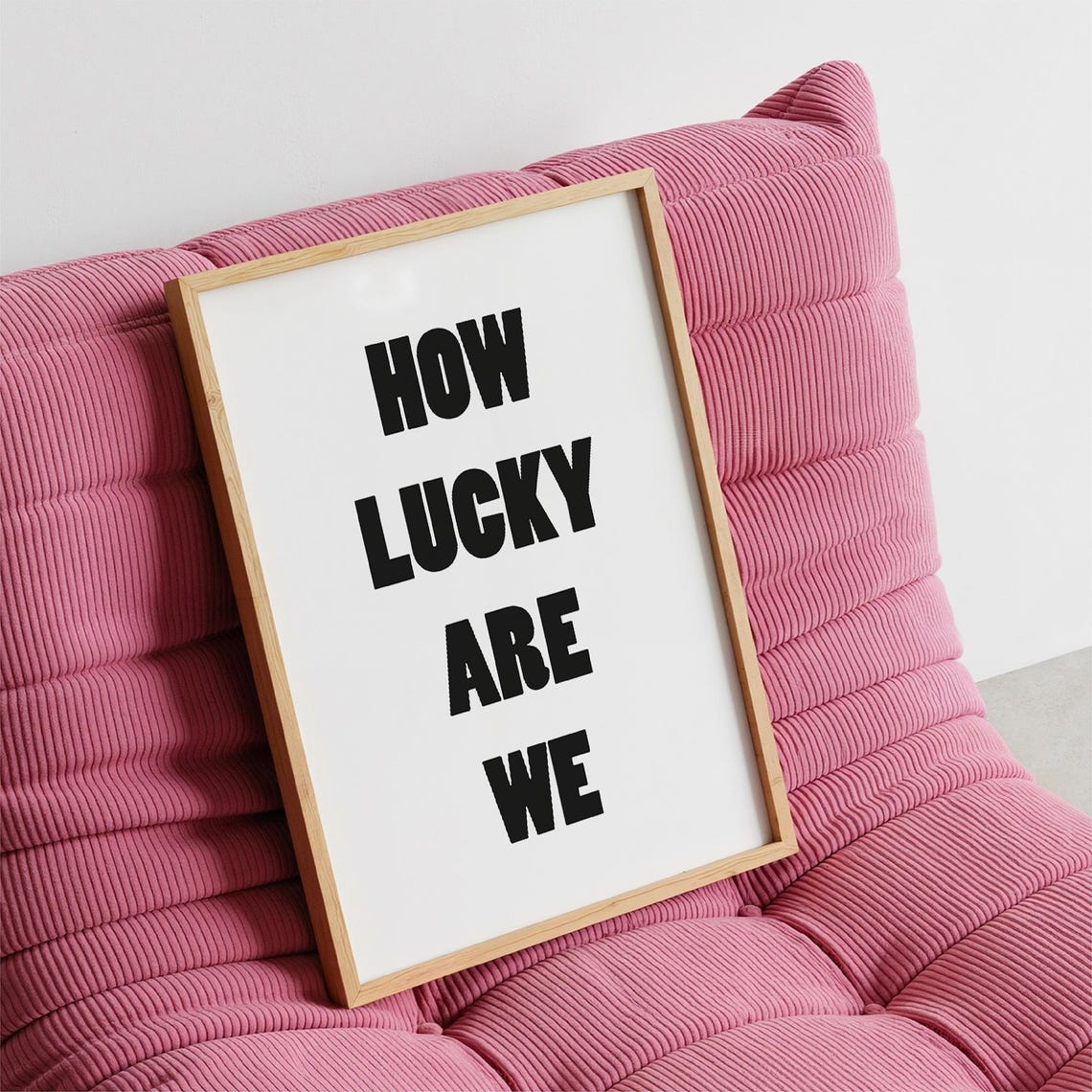How Lucky Are We Bold Typographic Black and White Gratitude Poster
