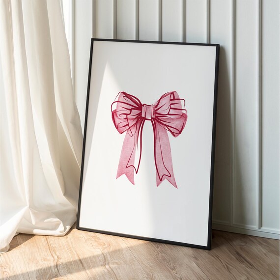 Pink Watercolor Bow Minimalist Coquette Girly Bedroom Decor Poster