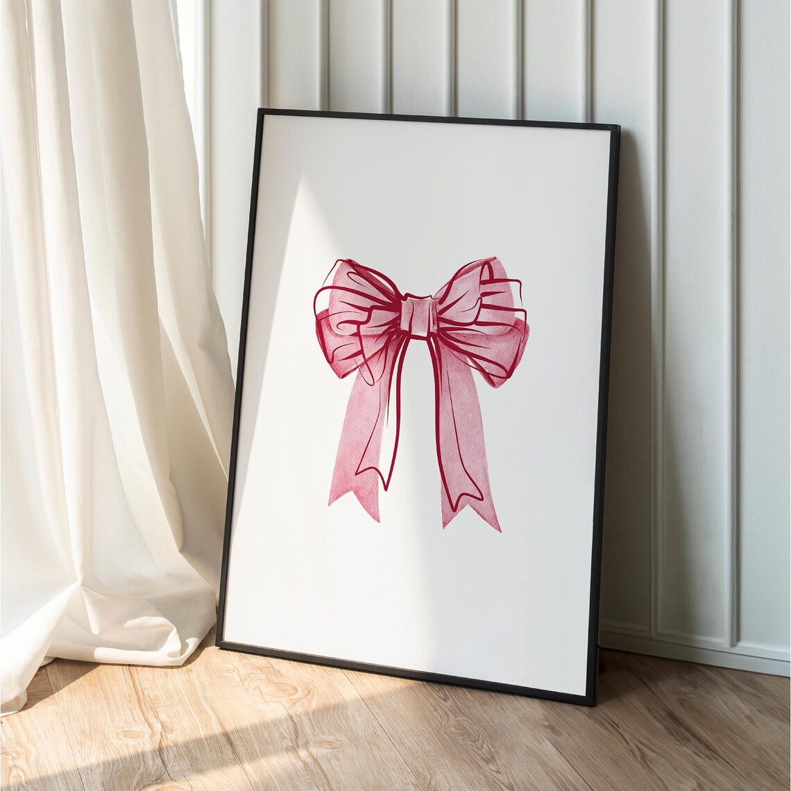 Pink Watercolor Bow Minimalist Coquette Girly Bedroom Decor Poster