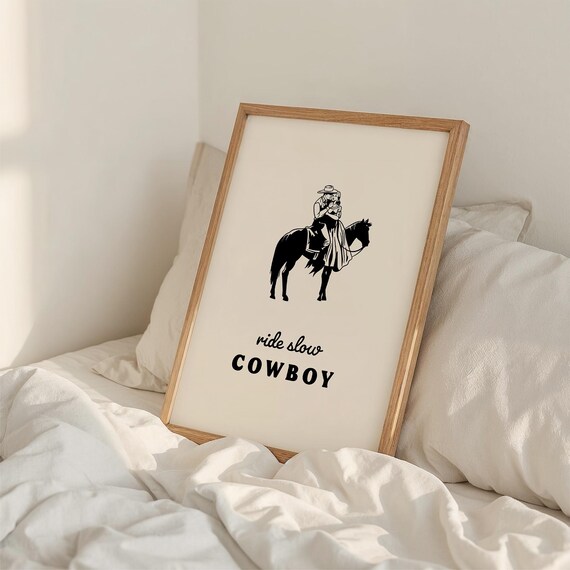 Ride Slow Cowboy Western Quote Horse Rider Minimalist Line Art Poster