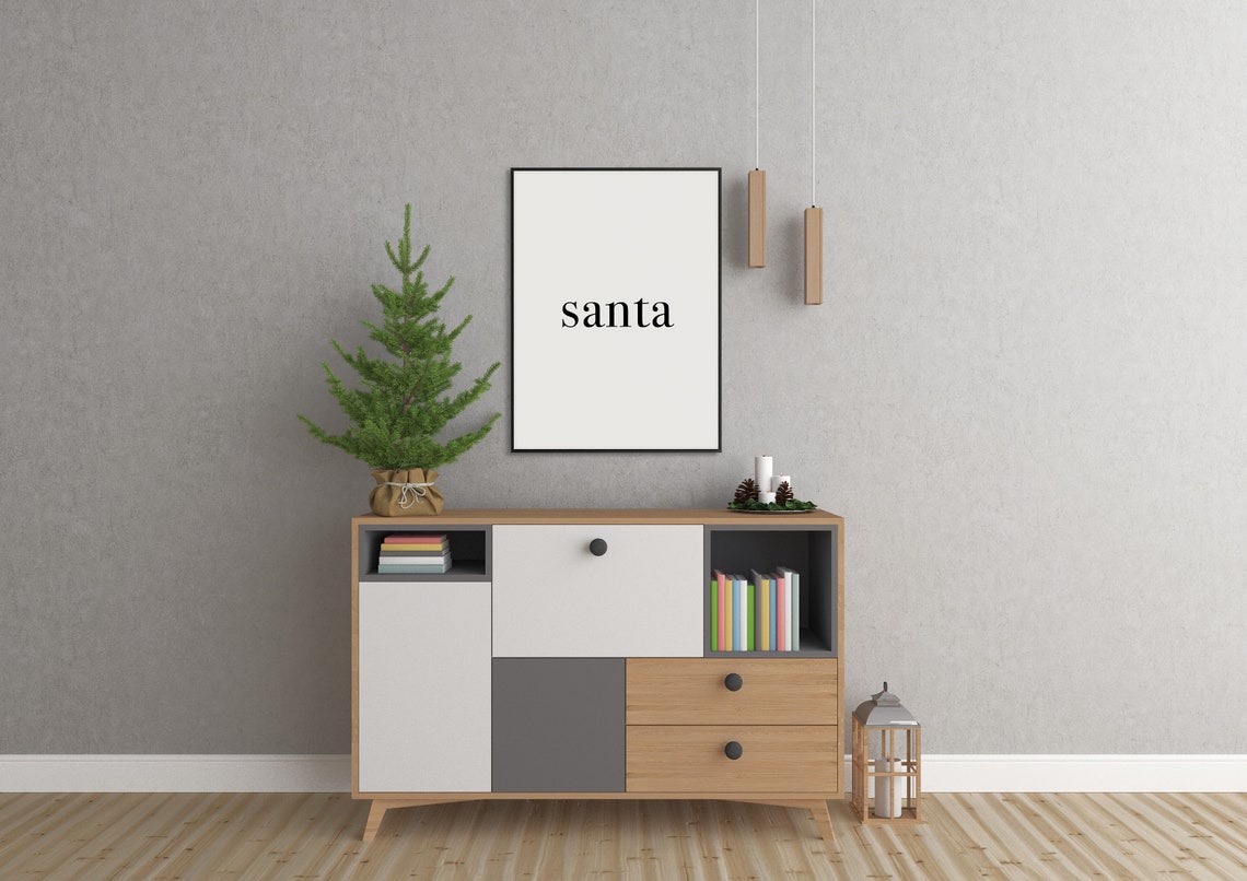Santa Minimalist Christmas Word Print Black White Simple Holiday Decor - Image 3