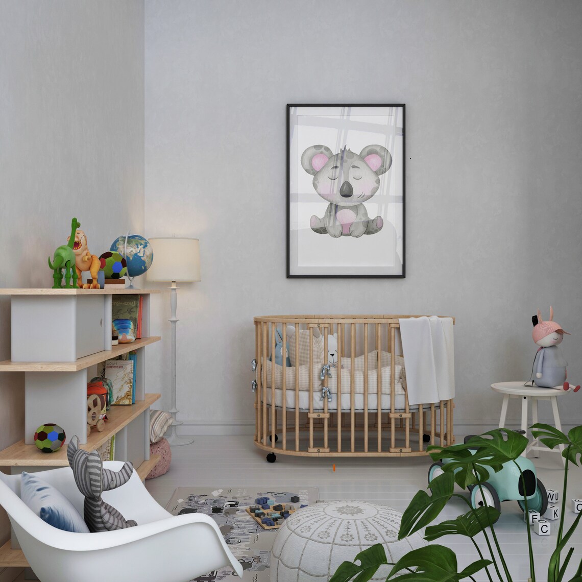 Watercolor Baby Koala Sleeping Nursery Wall Art Cute Animal Portrait Poster - Image 2