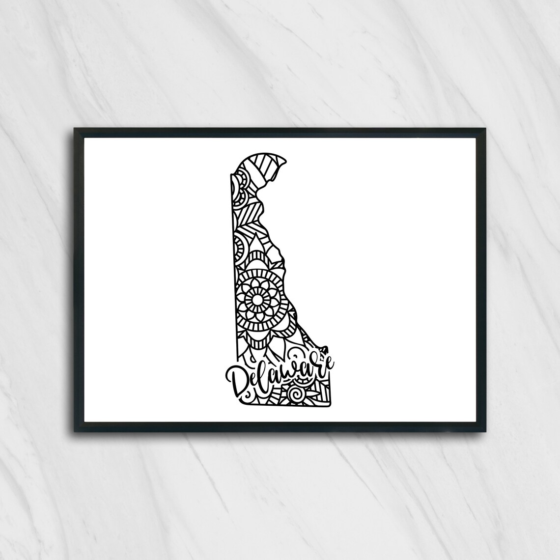 Delaware Mandala State Outline Minimalist Black White Line Art Home Decor Poster - Image 2