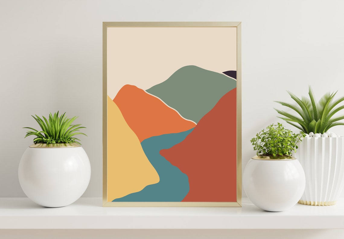 Boho Flowing River Landscape Abstract Earthy Mountain Modern Wall Art - Image 2