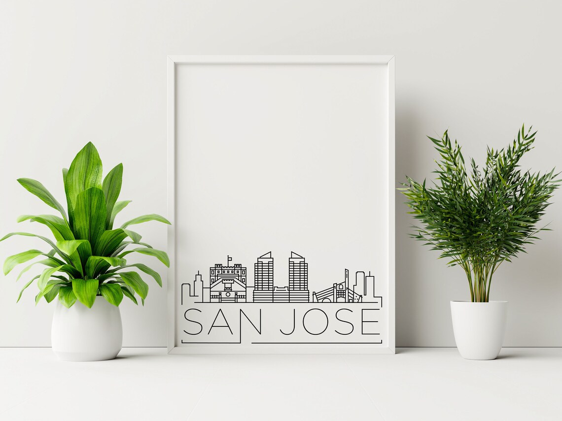 San Jose Skyline, Black and White Travel Poster - Image 3