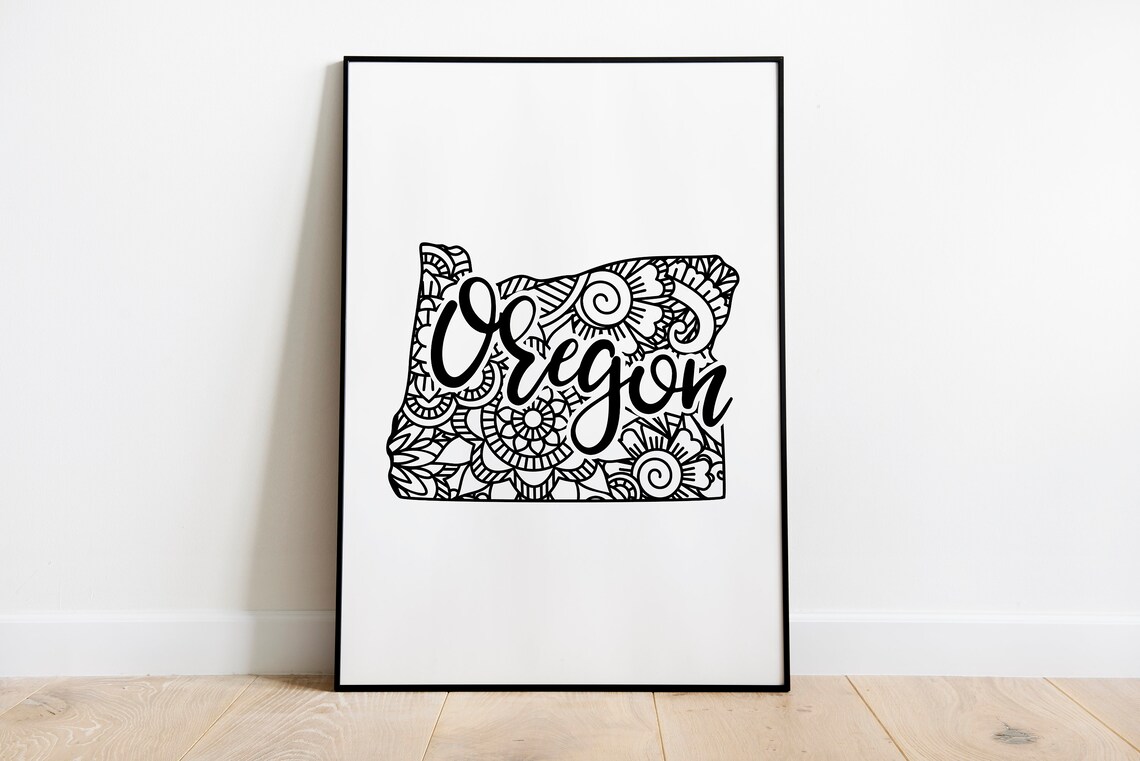 Oregon Mandala State Outline Minimalist Black White Line Art Home Decor Poster - Image 2