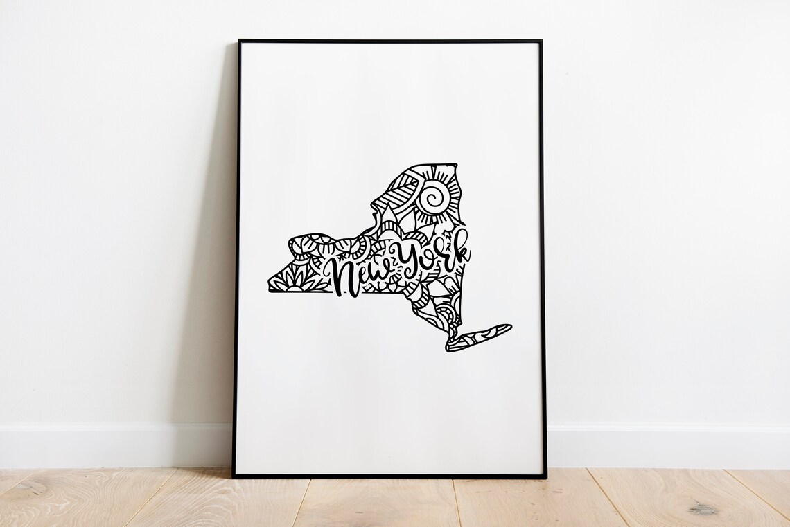 New York Mandala State Outline Minimalist Black White Line Art Home Decor Poster - Image 2