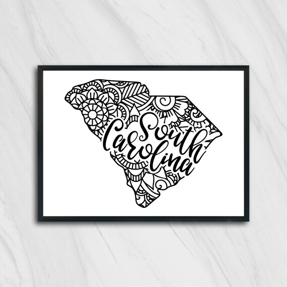 South Carolina Mandala State Outline Minimalist Black White Line Art Home Decor Poster