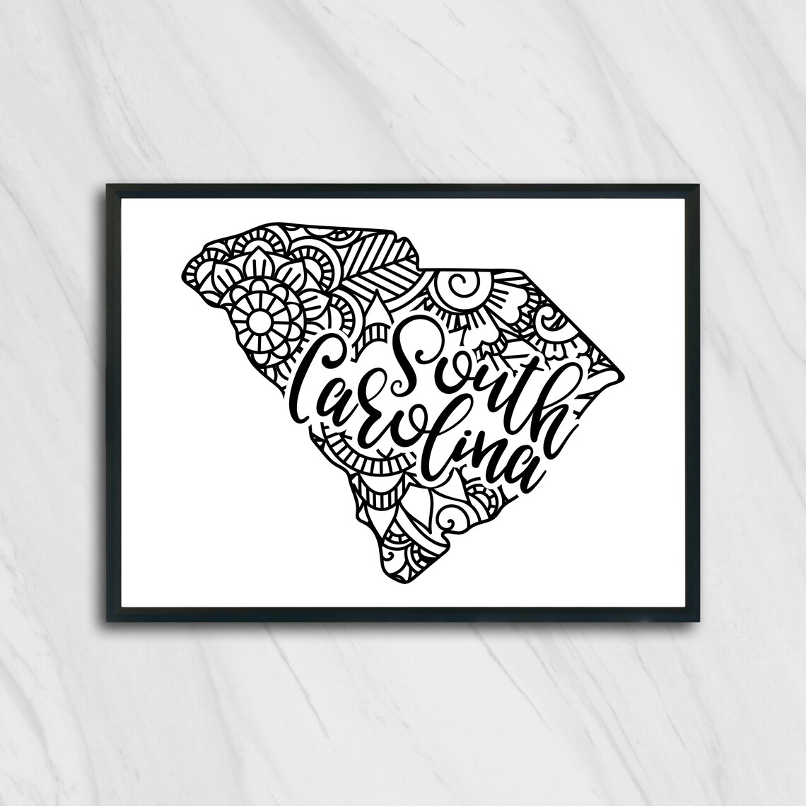 South Carolina Mandala State Outline Minimalist Black White Line Art Home Decor Poster