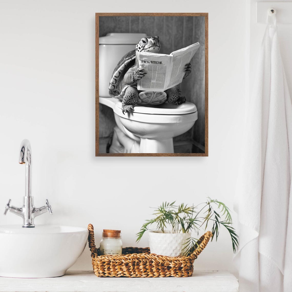 Turtle Reading Newspaper On Toilet Funny Bathroom Poster Art - Image 2