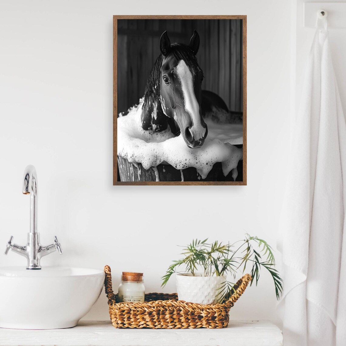 Horse In The Bathtub Funny Animal Wall Art Horse Taking A Bubble Bath Vintage Bathroom Print Cute Horse Photograph Ai Art - Image 2