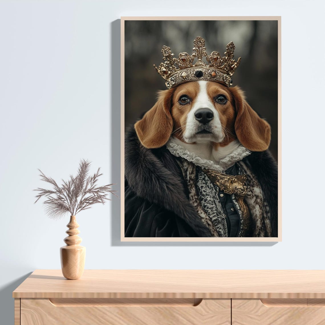 Royal Beagle King Wearing a Golden Crown and Fur Cape Color Poster - Image 2