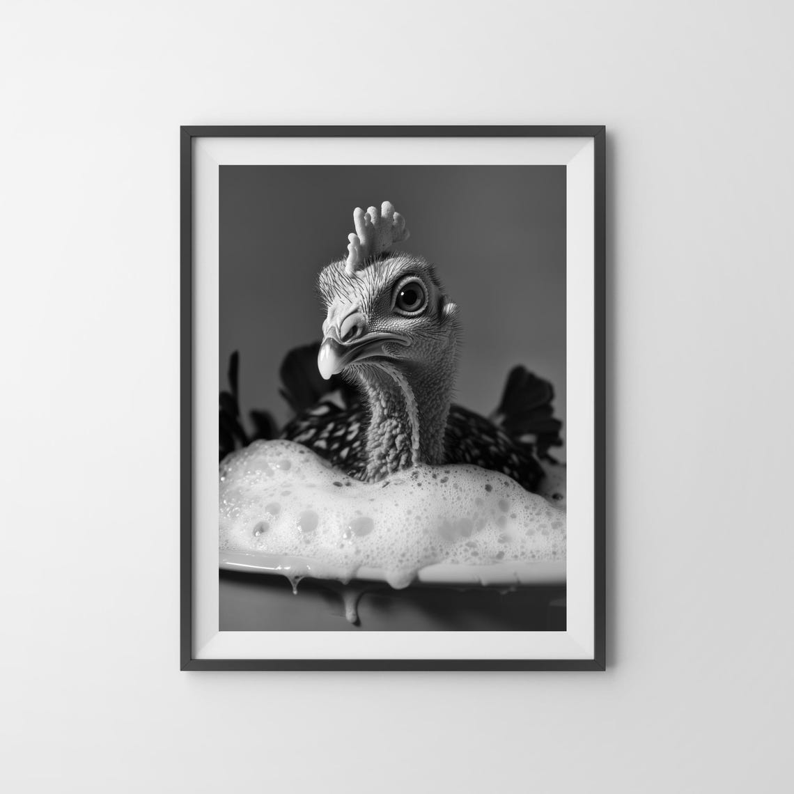 Turkey Taking a Bubble Bath in Black and White Quirky Funny Poster - Image 3