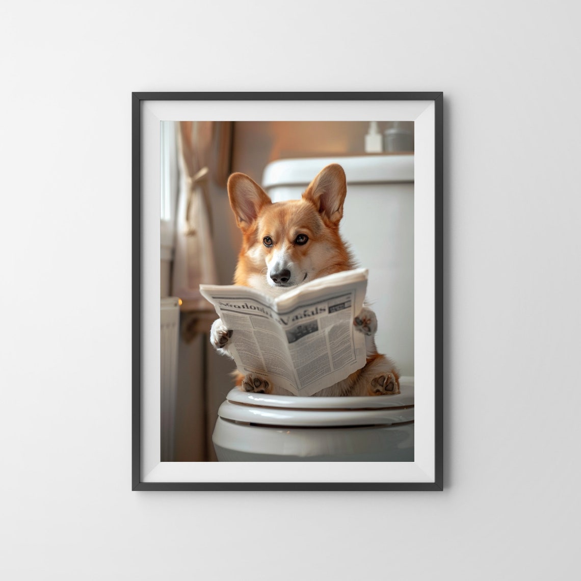 Corgi Reading a Newspaper While Sitting on the Toilet Funny Poster - Image 3
