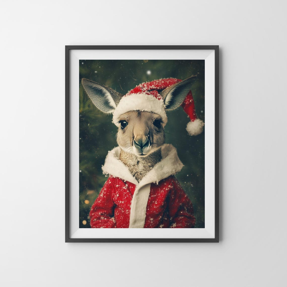 Kangaroo In Santa Hat Cute Christmas Animal Wall Decor Poster - Image 3