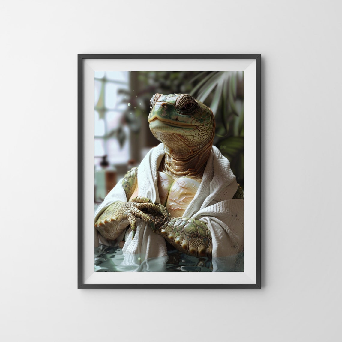 Sea Turtle Wrapped in a Bathrobe Spa Day Funny Bathroom Poster - Image 3