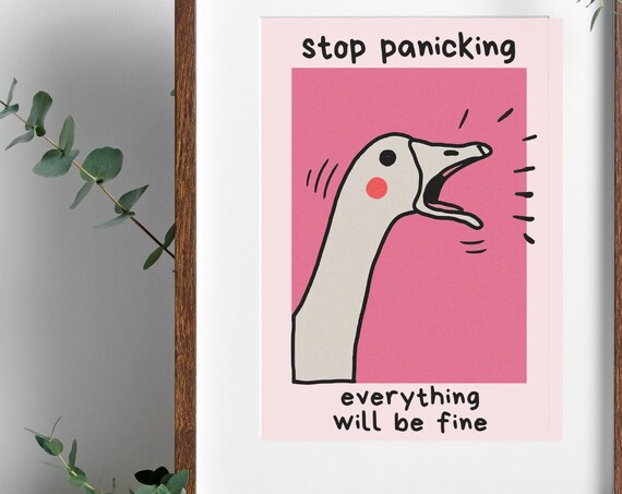 Abstract Print Motivation Wall Art Pink Aesthetic Wall Decor Poster For Room Funny Goose Cute Decor Stop Panicking