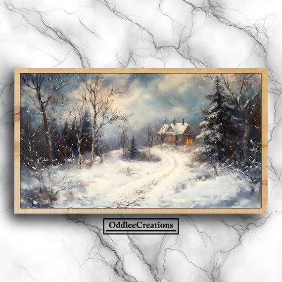 Twilight Victorian Winter Forest Art For Frame Tv Mysterious Ancient Trees Cobblestone Pathway Tlv4