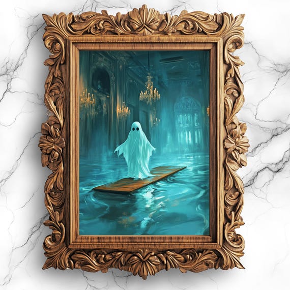 Surfing In Flooded Mansion Art Spooky Haunted House Decor Eerie Surreal Wall For Gothic Home Lover Bbg28