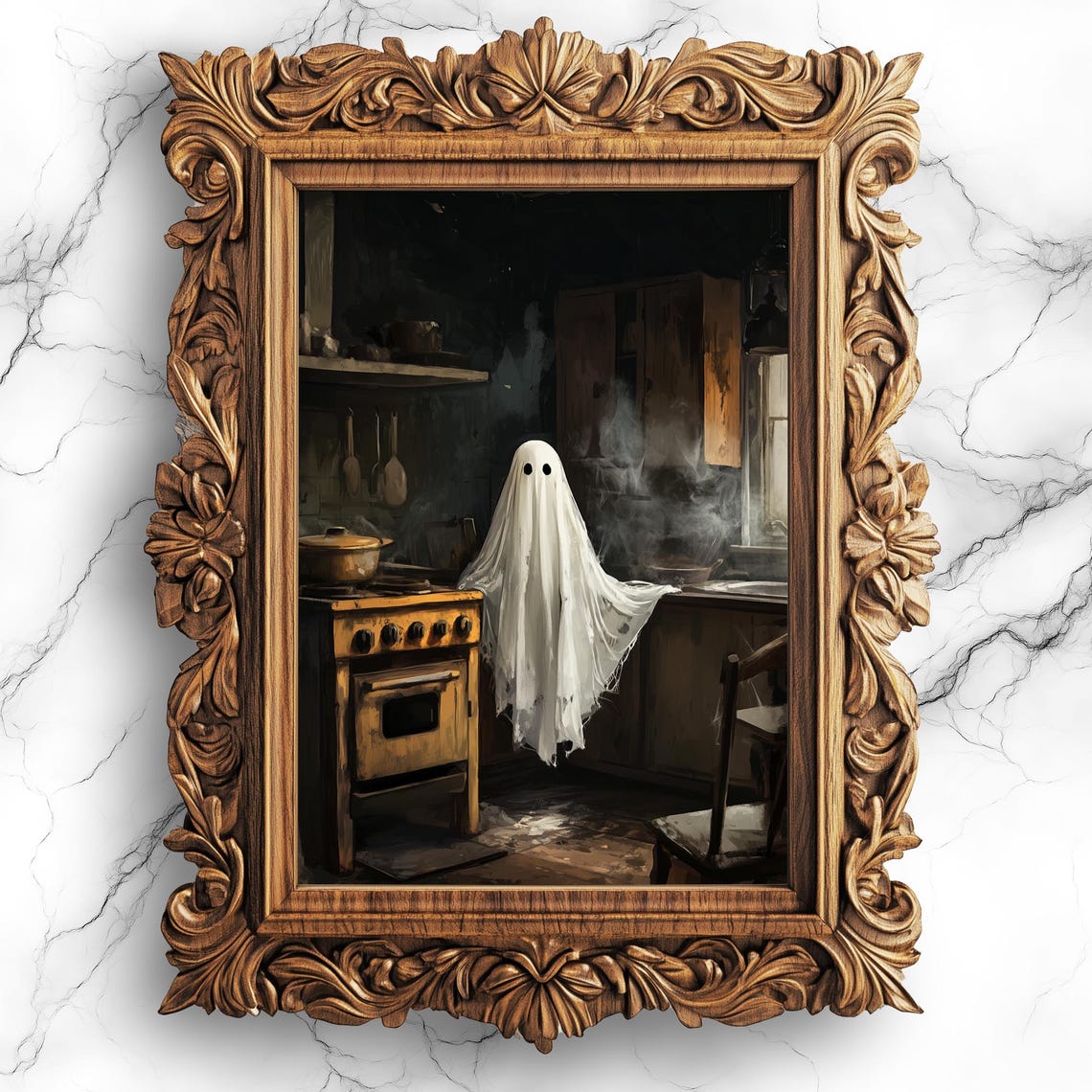 Haunted In Kitchen Poster Eerie Paranormal Wall Art Print Gothic Decor Spooky Halloween Home Bbg22